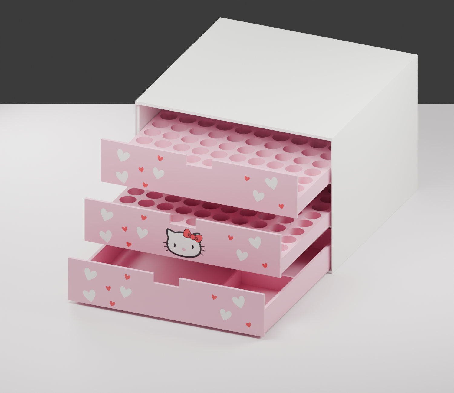 Open · two 100-vial drawers